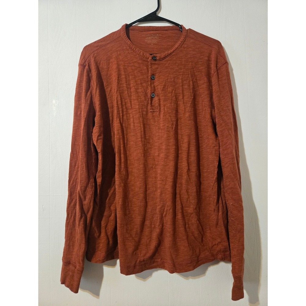 Banana Republic Vintage Tee Henley Mens Large Rust Orange Organic Cotton Slub L